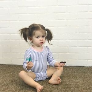 RuffleButts Periwinkle Blue Seersucker Rash Guard